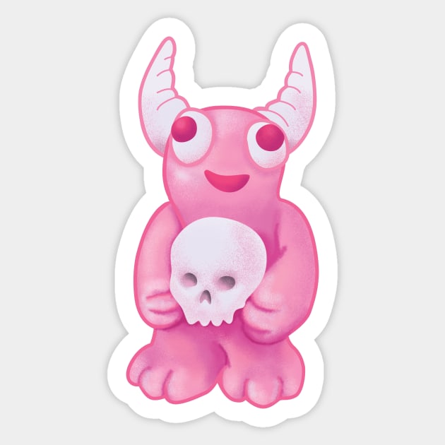 Pink Demon Skull Creepy Cute Horror Art Sticker by Boriana Giormova